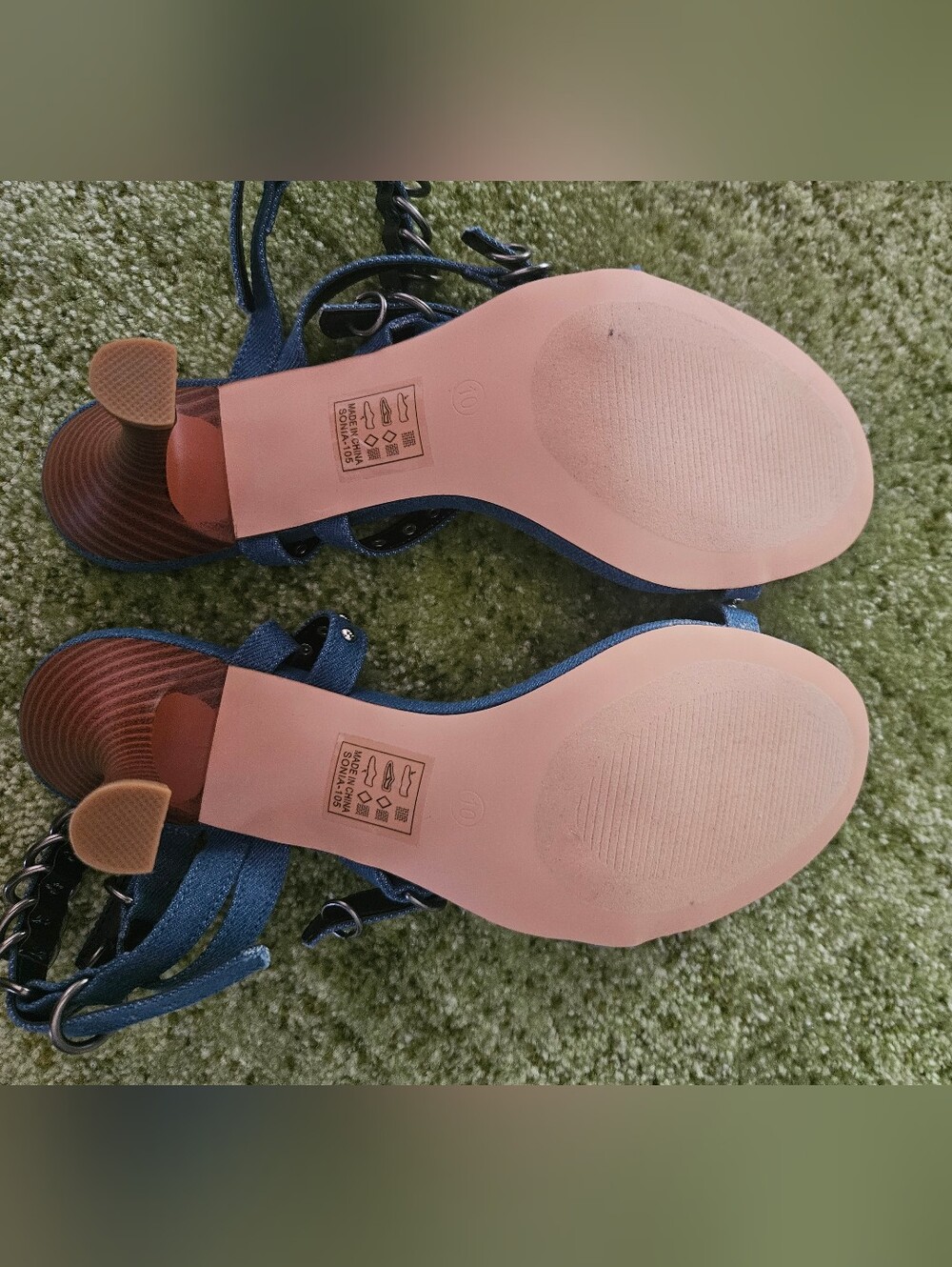 Denim Blue Studded Ring-Accent Sandals - Picture 6 of 8